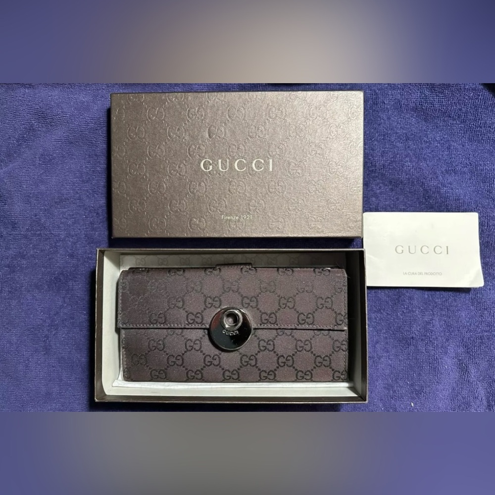Authentic Gucci GG Monogram Canvas Eclipse Long Wallet Brown/ Mocha